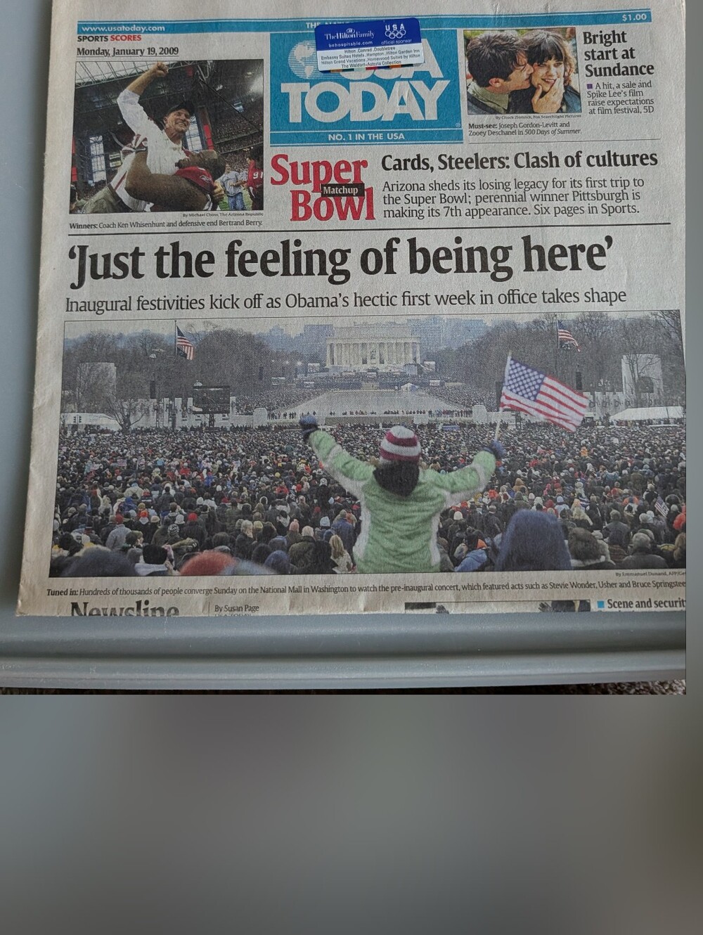 USA Today Newspaper Front Page Obama Inauguration